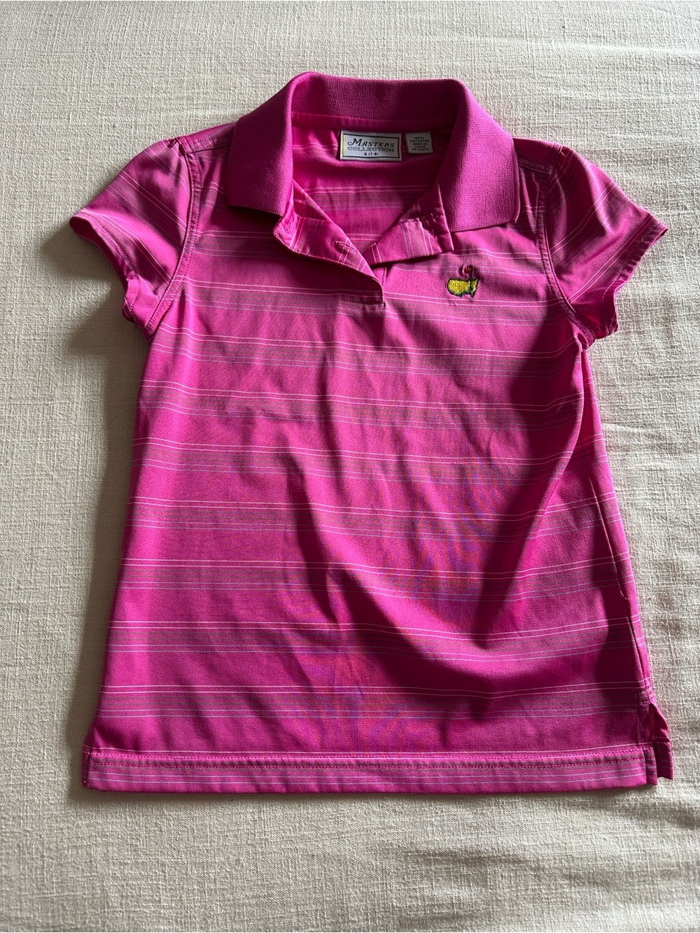 Masters Collection Youth Pink Striped Golf Polo Shirt Size S (7–8) Augusta